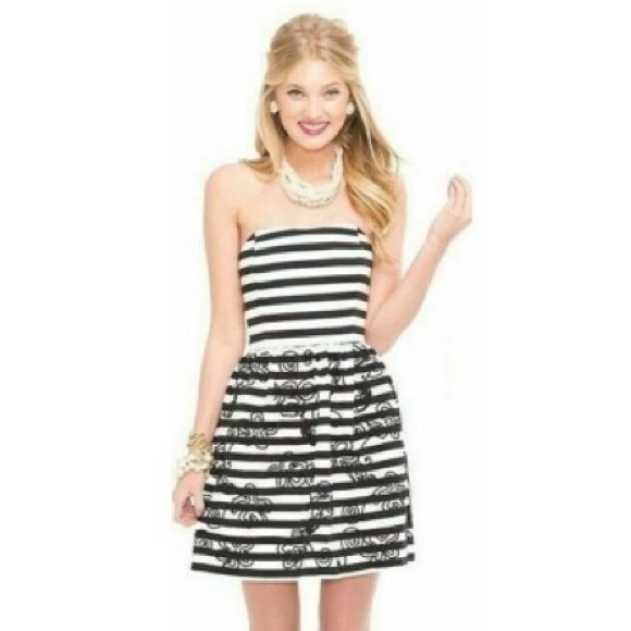 Lilly Pulitzer Payton Navy & White Striped Strapless Dress in Swizzle Stripe 6 - Picture 1 of 10